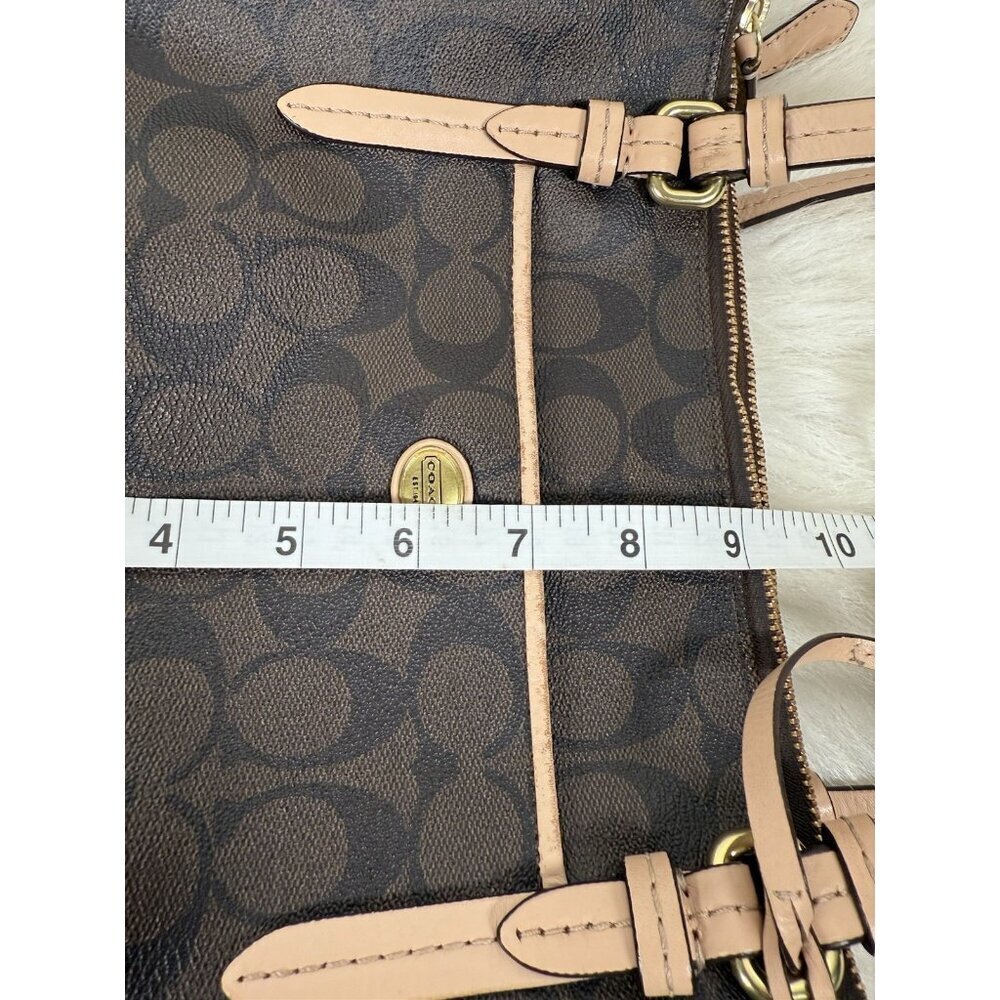 Coach Signature Peyton Double Zip Carryall Tote Shoulder Bag Purse Brown F26187 - Picture 13 of 16